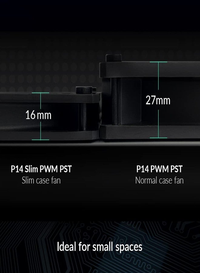 ARCTIC P14 Slim PWM PST - PC Fan, 140mm Case Fan, with PWM Sharing Technology (PST), Pressure-optimised, Quiet Motor, Computer, Extra Slim, 150–1800 RPM - Black - Image 2
